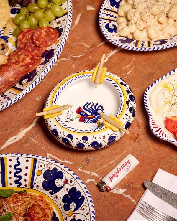 Assorted Italian antipasto on decorative plates